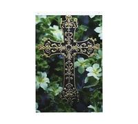 Drapeau de la croix noire parmi les fleurs vertes de 6 x 0,9 m - Double face - Avec œillets en laiton - Bannière de bienvenue saisonnière - Décoration de fond photo pour cour, porche, pelouse
