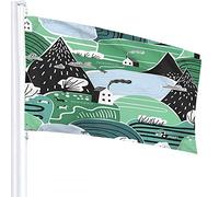 Drapeau de la ferme 4x6 FT Nature Lac Chien Cheval Nuages Maisons Arbres Vallée Montagne Drapeaux extérieurs Grand Bienvenue Yard Bannières Maison Jardin Cour Pelouse Décor Vert