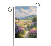 Drapeau De La Fierté Chemin De Terre Paisible Fleurs Sauvages Colorées Amusant Drapeau De Bienvenue Imperméable Bannière De Cour Pour Maison Porche Fête 12X18 Inch