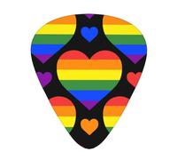 Drapeau de la fierté gaie avec des cœurs arc-en-ciel,Lot de 12 médiators de guitare, 3 épaisseurs différentes pour guitare acoustique, basse, ukulélé