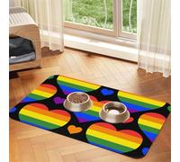 Drapeau de la fierté gaie avec des cœurs Arc-en-Ciel,Tapis d'alimentation pour Animaux de Compagnie, Sets de Table en Cuir PU pour Chats et Chiens,40x60cm