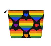 Drapeau de la fierté Gay aux cœurs Arc-en-Ciel,Trousse de Toilette de Voyage Portable, Imitation Lin, en Lin.