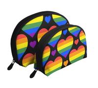 Drapeau de la fierté Gay Rainbow Hearts, Trousse de Maquillage Coquille Femme Petit Porte-Monnaie Trousse de Toilette Trousse à cosmétiques 2 pièces