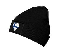 Drapeau De La Finlande Coeur Homme Femme Bonnet d'hiver Mode Bonnet À Revers Chaud Bonnets Tricoté pour Hiver Patinage Ski