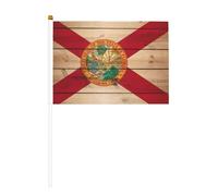 Drapeau de la Floride en grain de bois - Mât solide - Couleur vive et résistant à la décoloration - Drapeaux à main avec lance