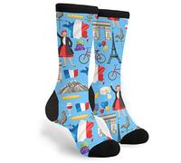 Drapeau De La France Vélo Bleu Paris Homme Femme Chaussette De Course Durabilité Socquette D'Équipage Chaudes Chaussette De Travail Pour Intérieur Randonnée Cyclisme