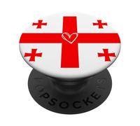 Drapeau de la Géorgie Géorgien Cœur Fière du Patrimoine Fête Nationale PopSockets PopGrip Adhésif