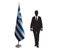 Drapeau de la Grèce avec mât en inox, pied stable et socle décoratif - Ensemble élégant pour intérieur, bureaux, institutions et événements officiels - Code CN1-GR-L