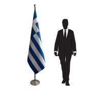 Drapeau de la Grèce avec mât en inox, pied stable et socle décoratif - Ensemble élégant pour usage intérieur, bureaux, institutions et événements officiels. Code CN1-GR