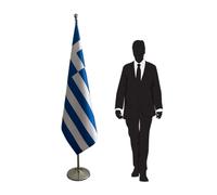 Drapeau de la Grèce avec mât inox, pied stable et socle décoratif - Ensemble complet intérieur pour bureau, événements, institutions ou halls officiels. Code CN2-GR