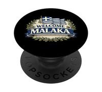Drapeau de la Grèce de Bienvenue Malaka - Humour Grec drôle PopSockets PopGrip Adhésif