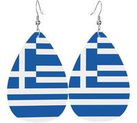 Drapeau De La Grèce Femme Boucles D'Oreilles Faux Cuir Pendantes Dangle
