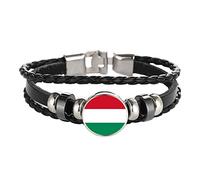 Drapeau de la Hongrie Bracelet tressé chaîne en Cuir Bracelet en Cristal Souvenir, Mode Bracelet Fait Main pour Homme et Cadeau de la journée spéciale Femme