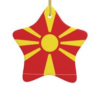 Drapeau de la Macédoine du Nord - Arbre de Noël en céramique à suspendre - Pendentif en forme d'étoile - Ornements souvenirs de Noël