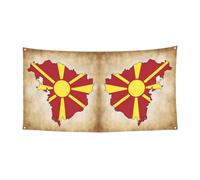 Drapeau de la Macédoine du Nord Map03 - Bannière imprimée - Cadeau de vacances - Décoration à suspendre pour fête de Noël et Halloween