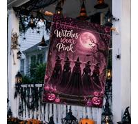 Drapeau de la maison d'Halloween avec citation de sorcière pour la | Pêche pleine lune, drapeau de cour, sensibilisation au cancer du sein, fond effrayant forêt, illustration de coven fantaisie