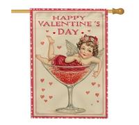 Drapeau de la maison « Love God », vintage romantique pour verre à vin avec cœurs, Saint-Valentin, rouge, double face, toile de jute pour extérieur, pelouse, cour, patio, entrée, 71,1 x 101,6 cm