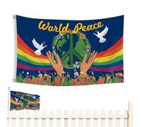 Drapeau de la paix du monde 0,9 x 1,5 m Décoration de jardin | Bannière drapeau symbole de la paix mondiale pour extérieur, patio, porche, terrasse, balcon, vacances, événements sportifs