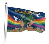 Drapeau de la paix mondiale - Bannière de cour pigeon arc-en- 0,9 x 1,5 m, symbole extérieur double face, œillets en laiton toutes saisons, drapeau de paix portable, durable, résistant