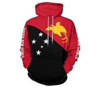 drapeau de la Papouasie-Nouvelle-Guinée Sweat À Capuche Hommes Femmes Pull Sweats Manches Longues Sweat À Capuche Sweats avec Timon Poches pour Adulte Mode Décontractée, Sweatshirts Rouge et noir