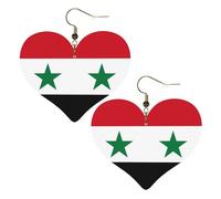 Drapeau de la République arabe syrienne, boucles d'oreilles élégantes en forme de cœur, accessoires pour femmes, parfaites pour les fêtes et la Saint-Valentin.