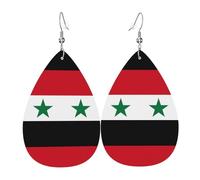 Drapeau de la République arabe syrienne Boucles d'oreilles en cuir Forme de goutte d'eau élégante Parfait pour les femmes et un excellent choix de décoration pour les fêtes et les vacances.