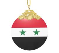 Drapeau de la République arabe syrienne - Décoration de Noël à suspendre - Pendentif rond en verre pour sapin de Noël - Décoration de maison festive