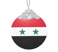 Drapeau de la République arabe syrienne - Décoration de Noël à suspendre - Pendentif rond en verre pour sapin de Noël - Décoration de maison festive