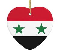 Drapeau de la République arabe syrienne en forme de cœur en céramique à suspendre pour sapin de Noël, décoration de fête