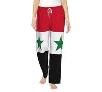 Drapeau de la République arabe syrienne imprimé pantalon de pyjama thermique doux et confortable pour femme Vêtements de nuit pour l'hiver, Noir , XXXXXL
