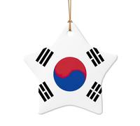 Drapeau de la République de Corée - Décoration de Noël en céramique à suspendre en forme d'étoile et de cœur