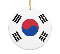 Drapeau de la République de Corée en céramique à motifs de décorations de Noël rondes Convient pour les arbres de Noël, les fêtes de vacances et la décoration de la maison