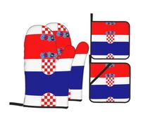 Drapeau de la République de Croatie. Cet ensemble unique de gants de cuisine et maniques imprimés est une combinaison attrayante, avec un polyester résistant à l'eau et un tissu isolant thermique.
