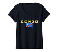 DRAPEAU DE LA RÉPUBLIQUE DÉMOCRATIQUE DU CONGO ZAIRE KINSHASA T-Shirt avec Col en V
