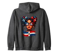 Drapeau de la République Dominicaine Fière Dominicaine Chignon désordonné Femme Fille Sweat à Capuche