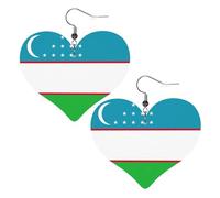 Drapeau de la République d'Ouzbékistan Boucles d'oreilles en cuir en forme de cœur Mode Femmes Mariage Danses Accessoires à porter au quotidien, taille unique, Simili cuir