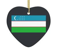 Drapeau de la République d'Ouzbékistan en céramique à suspendre en forme de cœur pour sapin de Noël, décoration de fête