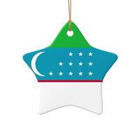 Drapeau de la République d'Ouzbékistan en céramique imprimé ornement de forme unique, pendentif en forme d'étoile double face en forme de cœur pour décoration de Noël