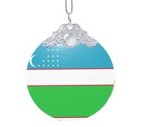 Drapeau de la République d'Ouzbékistan Imprimé Décoration de Noël à suspendre, pendentif rond en verre pour sapin de Noël, décoration de maison festive