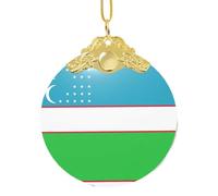 Drapeau de la République d'Ouzbékistan Imprimé Décoration de Noël à suspendre, pendentif rond en verre pour sapin de Noël, décoration de maison festive