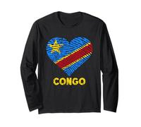 Drapeau de la République du Congo Coeur RDC Fierté Congolaise Manche Longue