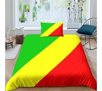 Drapeau de la République du Congo Sets Housse De Couette Avec Taies D'oreiller,3D Drapeau national Imprimé Microfibre Literie Parure De Lit Linge De Lit Avec Fermeture Éclair Single（135x200cm）