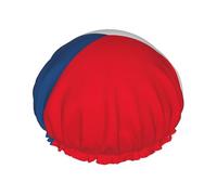 Drapeau de la République tchèque Casquette de Douche Réutilisable Pour Les Femmes, Double Couches Imperméable À L'Eau Chapeau De Bain Nécessaire Pour Les Soins