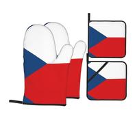Drapeau de la République tchèque. Cet ensemble unique de gants de cuisine et maniques imprimés est une combinaison attrayante, avec un polyester résistant à l'eau et un tissu isolant thermique.