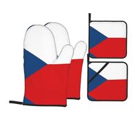 Drapeau de la République tchèque Ensemble de cuisine 4 pièces - Gants isolants, maniques pour cuisine et barbecue