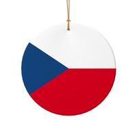 Drapeau de la République tchèque imprimé arbre de Noël en céramique ornement à suspendre, petit ornement de Noël circulaire décoration cadeaux pour adultes