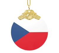 Drapeau de la République tchèque imprimé ornement de Noël à suspendre, pendentif rond en verre pour sapin de Noël, décoration de maison festive