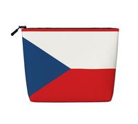 Drapeau de la République tchèque Trousse de maquillage en faux chanvre pour femme, en polyester résistant à l'eau, grande pochette à fermeture éclair de voyage