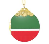 Drapeau de la République tchétchène - Décoration de Noël à suspendre - Pendentif rond en verre pour sapin de Noël - Décoration de maison festive