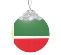 Drapeau de la République tchétchène - Décoration de Noël à suspendre - Pendentif rond en verre pour sapin de Noël - Décoration de maison festive